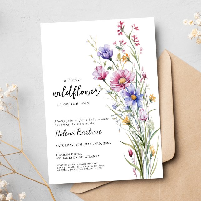 Invitación Pequeña Flor Silvestre Elegante Boho Floral Baby S (Little Wildflower Elegant Boho Floral Baby Shower Invitation)