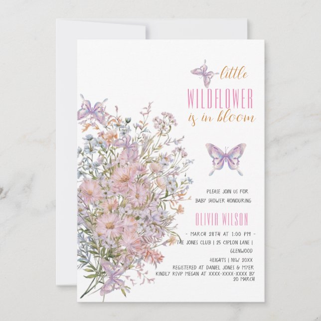 Invitación Pequeña flor silvestre en una ducha de bebé en flo (Anverso)