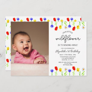 Invitación Pequeña flor silvestre, primer cumpleaños