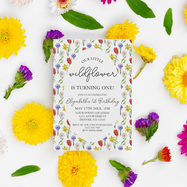 Invitación Pequeña flor silvestre, primer cumpleaños (Subido por el creador)
