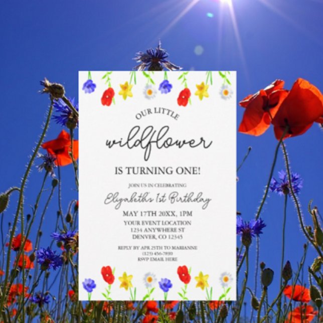 Invitación Pequeña flor silvestre, primer cumpleaños (Subido por el creador)