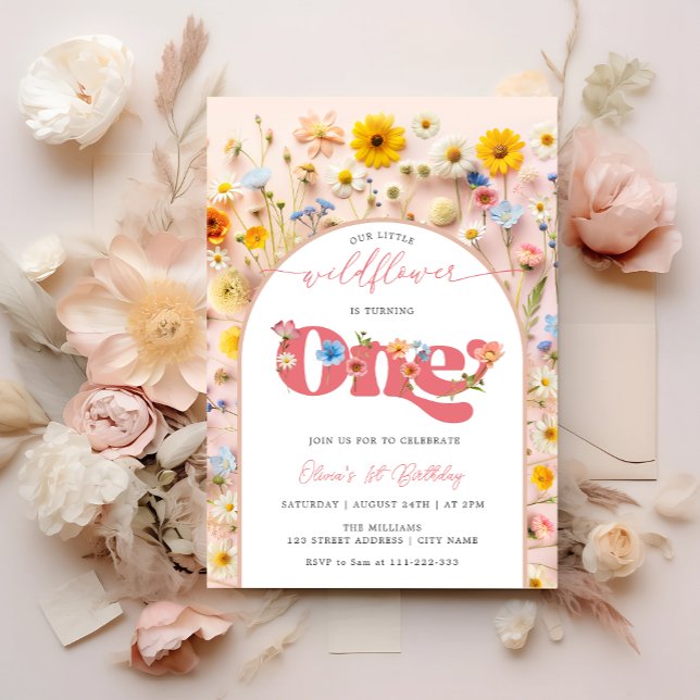 Invitación Pequeña flor silvestre, primer cumpleaños (Subido por el creador)