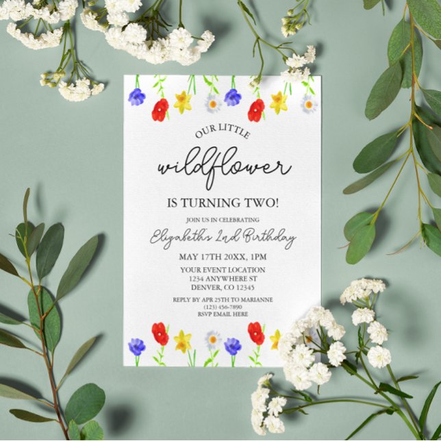 Invitación Pequeña flor silvestre, segundo cumpleaños (Subido por el creador)