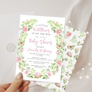 Invitación Pequeña flor silvestre verde rosa lindo ducha de b