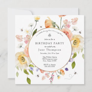 Invitación Pequeña Flora Abeja Miel; Cumpleaños de niña