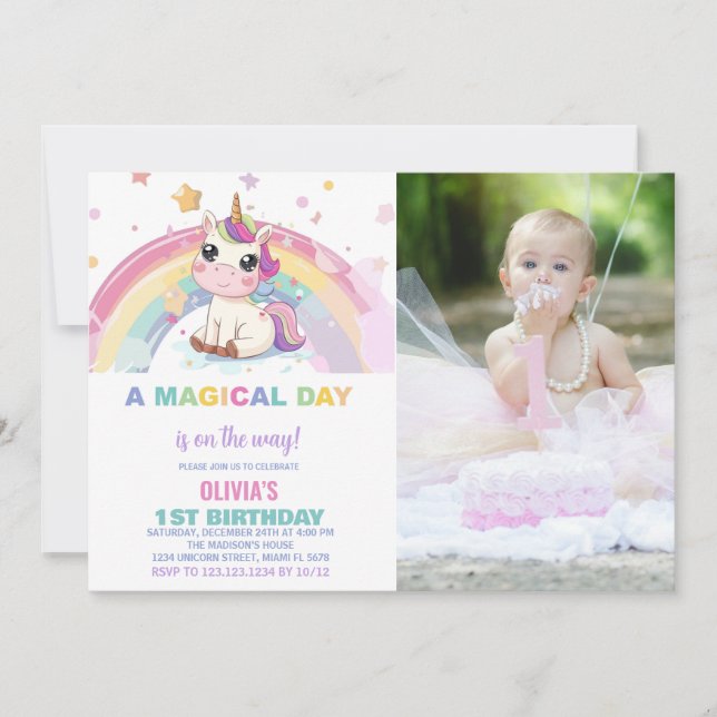 Invitación Pequeña foto de invitados de cumpleaños de Rainbow (Anverso)