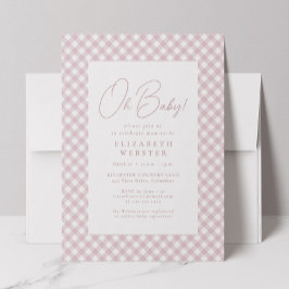 Invitación Pequeña gingham rosa simple chica ducha de bebé