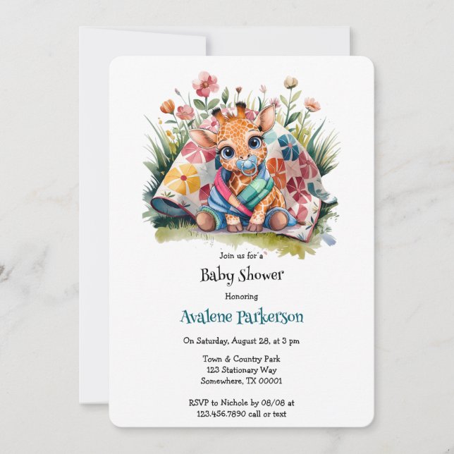Invitación Pequeña Giraffe Pacificador y Baby Shower abierto (Anverso)