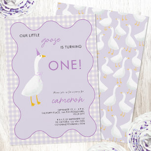 Invitación Pequeña Goose Gingham Primer Fiesta de Cumpleaños