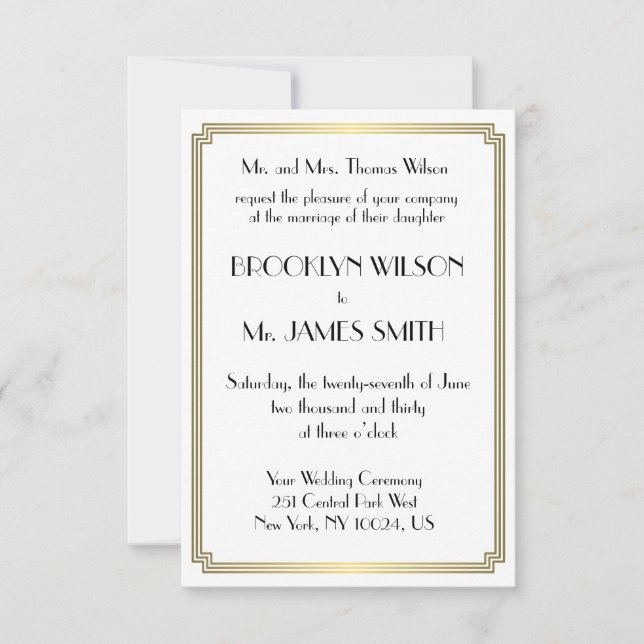 Invitación Pequeña gran Gatsby Art Deco Boda de Oro invitan (Anverso)