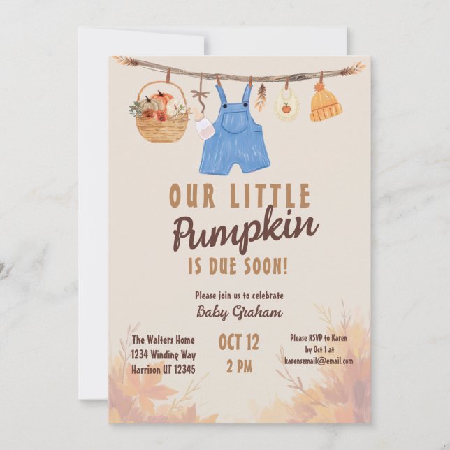 Invitación Pequeña granja de calabaza Cae Baby Shower (Anverso)