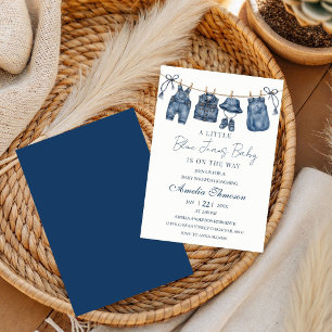 Invitación Pequeña Jean Azul Está En Camino, Fiesta de Bebé d