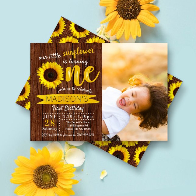 Invitación Pequeña Madera Rústica de Girasol Foto de primer c (Subido por el creador)