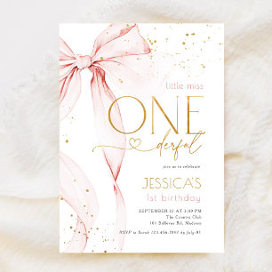 Invitación Pequeña maravillosa primer cumpleaños lazo rosa