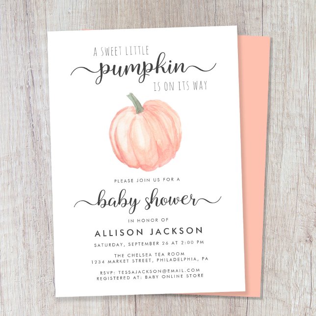 Invitación Pequeña marca de agua Baby Shower (Celebrate the upcoming arrival of your autumn baby with a pumpkin-themed baby shower)