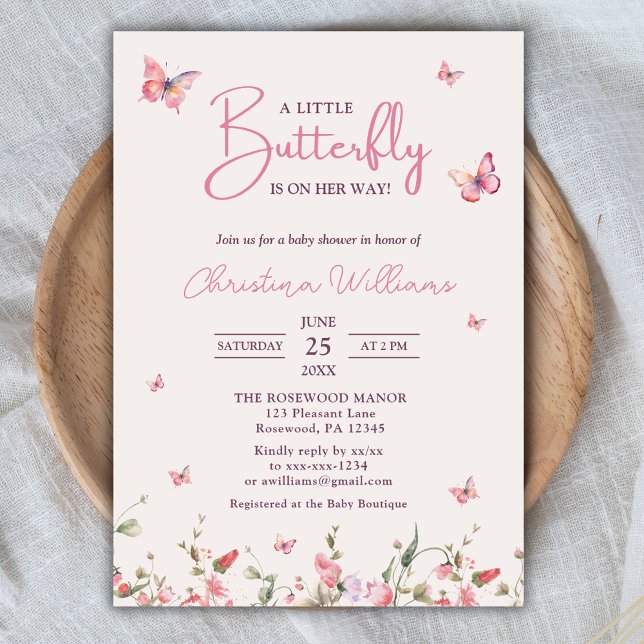 Invitación Pequeña mariposa acuarela Chica Baby Shower (Subido por el creador)