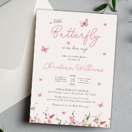 Invitación Pequeña mariposa acuarela Chica Baby Shower