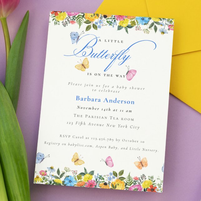 Invitación Pequeña mariposa azul Baby Shower (Subido por el creador)