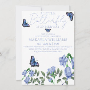 Invitación Pequeña mariposa azul floral Baby Shower