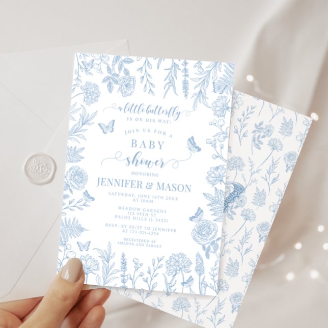 Invitación Pequeña mariposa azul lindo ducha de bebé (Subido por el creador)