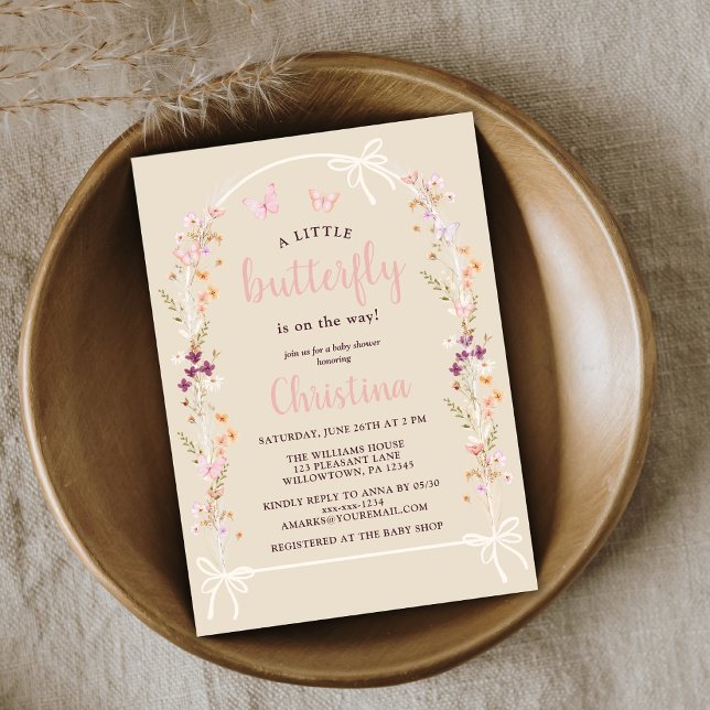 Invitación Pequeña mariposa Boho Wildflower Baby Shower (Subido por el creador)