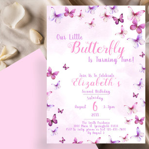 Invitación Pequeña Mariposa Chica Rosa Segundo Cumpleaños