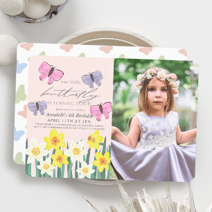 Invitación Pequeña mariposa Daffodil Foto rosa Cumpleaños