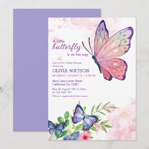 Invitación Pequeña mariposa en camino Baby Shower azul
