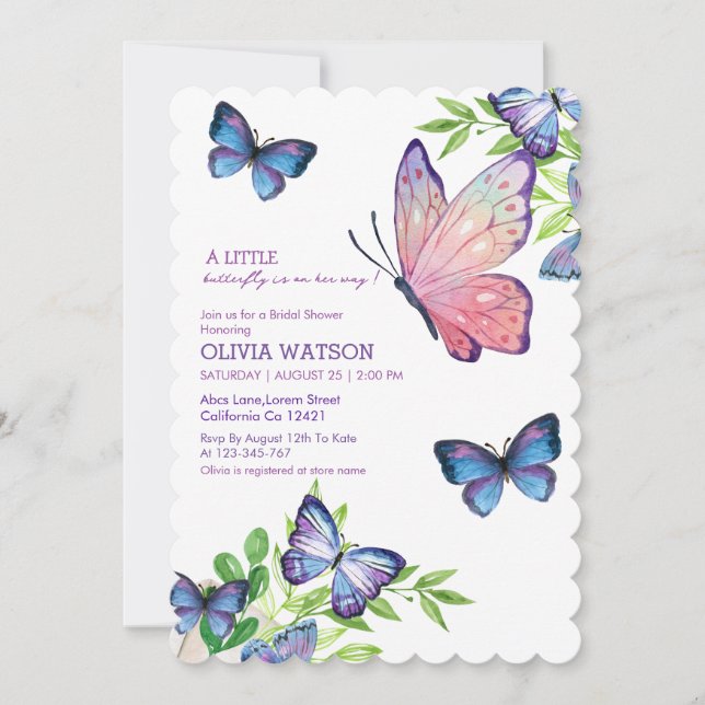 Invitación Pequeña mariposa en camino Baby Shower azul (Anverso)