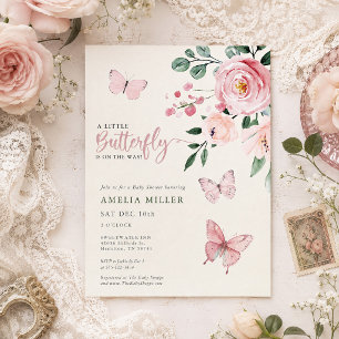 Invitación Pequeña Mariposa en Camino Floral Baby Shower