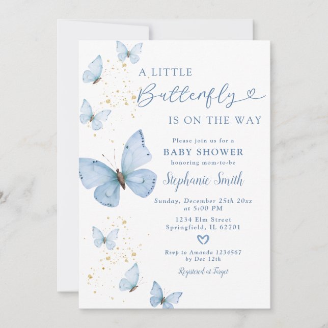 Invitación Pequeña Mariposa En El Camino De La Baby Shower De (Anverso)