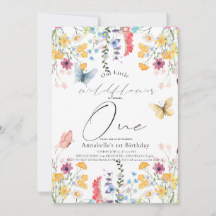 Invitación Pequeña mariposa flor silvestre Chica de primer cu