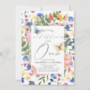 Invitación Pequeña mariposa flor silvestre Chica de primer cu