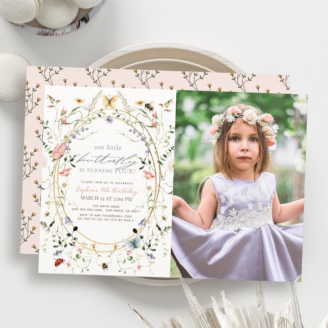 Invitación Pequeña mariposa Flor silvestre foto cumpleaños (Subido por el creador)