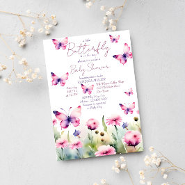 Invitación Pequeña mariposa lila rosa de lila rosa ducha bebé