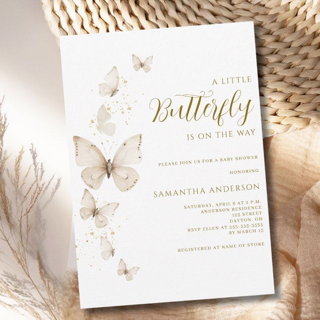 Invitación Pequeña mariposa marfil género Baby Shower neutral (Subido por el creador)