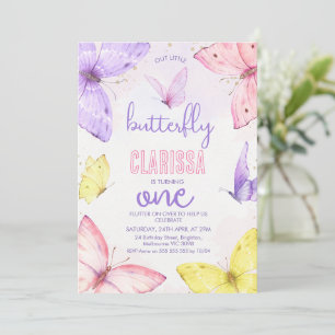 Invitación Pequeña mariposa multicolor moderno cumpleaños