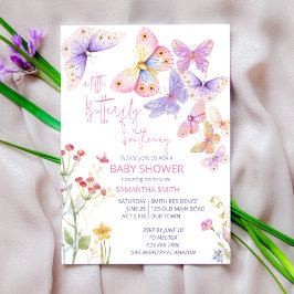 Invitación Pequeña mariposa pradera flores silvestres bebé du