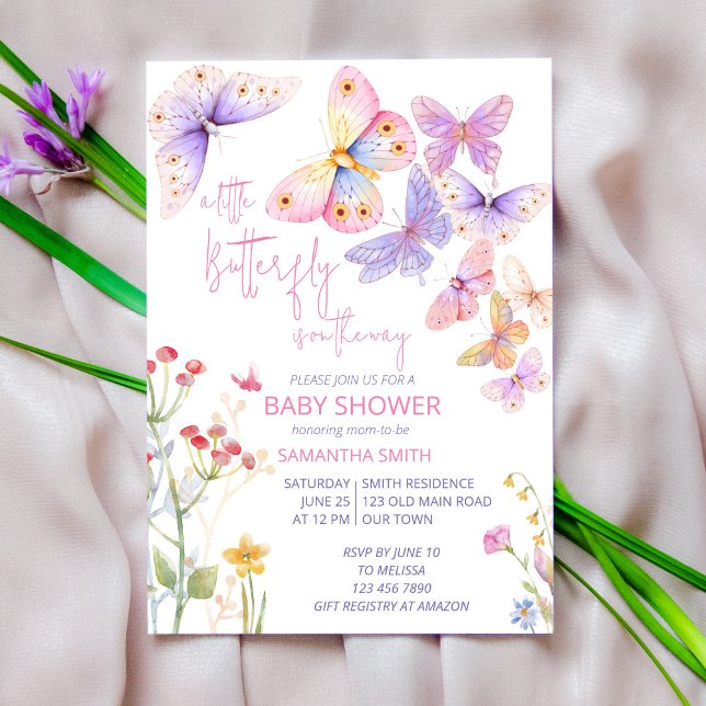 Invitación Pequeña mariposa pradera flores silvestres bebé du (Subido por el creador)