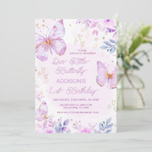 Invitación Pequeña Mariposa Púrpura Británica 1er cumpleaños