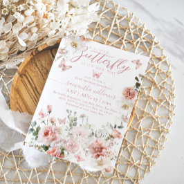 Invitación Pequeña Mariposa Rosa Flora Bebé Beber Ducha