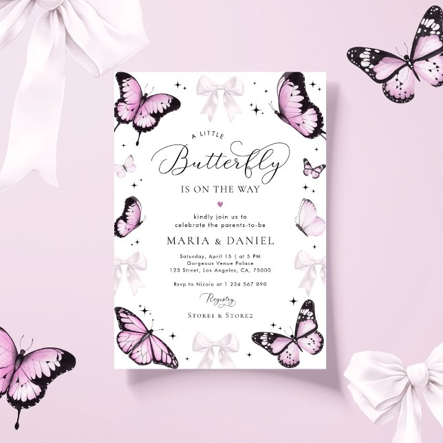Invitación Pequeña mariposa rosada Chica Baby Shower (Subido por el creador)