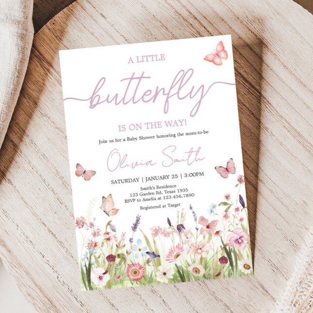 Invitación Pequeña mariposa silvestre Baby Shower (Wildflower Little Butterfly Baby Shower Invitation)