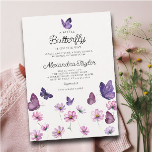 Invitación Pequeña mariposa Wilple Purple Pink Baby Shower