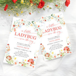 Invitación Pequeña Mariquita Niña de Flor Silvestre Fiesta de