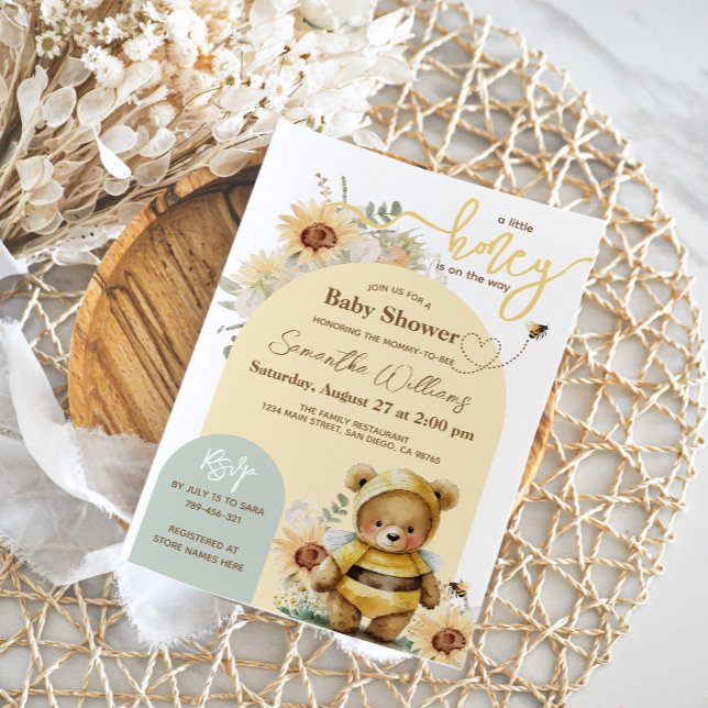 Invitación Pequeña miel Bee Sunflower Bear Baby Shower (Subido por el creador)