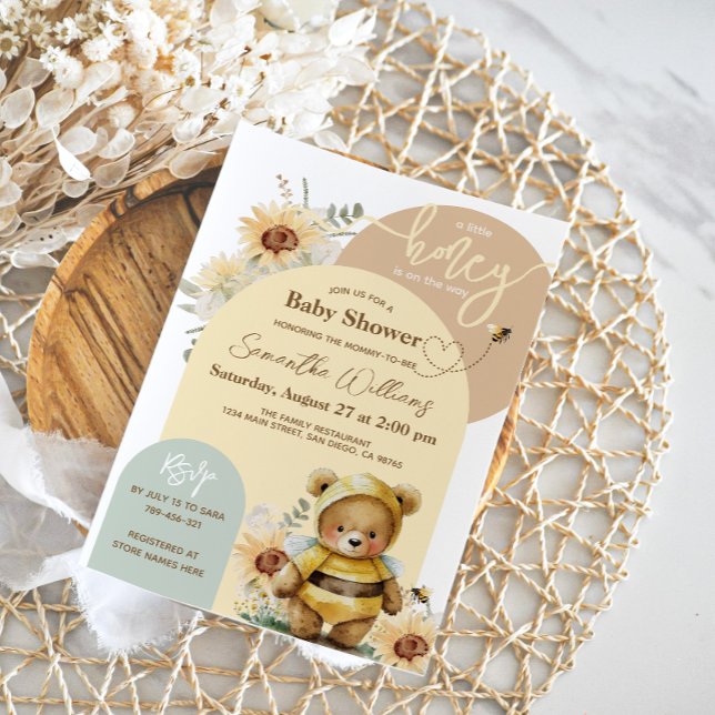 Invitación Pequeña miel Bee Sunflower Bear Baby Shower (Subido por el creador)