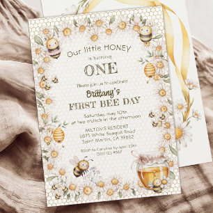 Invitación Pequeña Miel Cumple Un Año Abejas Daisy 1er Cumple