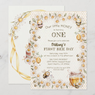 Invitación Pequeña Miel Cumple Un Año Abejas Daisy 1er Cumple