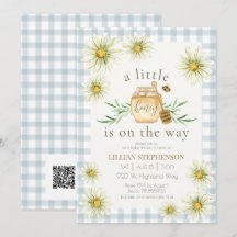Pequeña Miel En Camino Abeja Azul Baby Shower QR